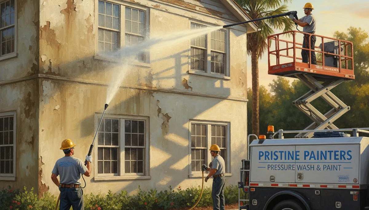 Madison, WI pressure washing for exterior cleaning and grime removal at a painting service business